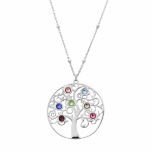 collier argent arbres pierres multi colores