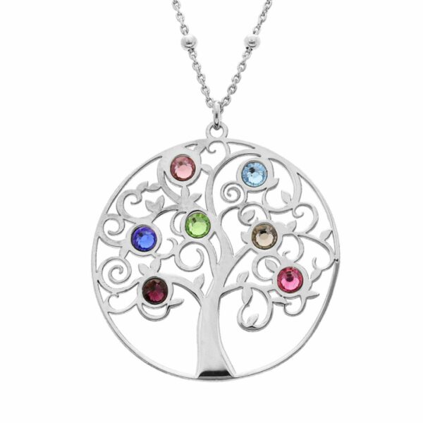 collier argent arbres pierres multi colores